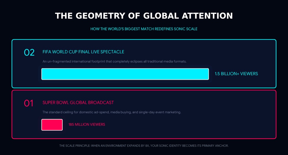 Chart comparing the FIFA World Cup Final's 1.5 billion viewers with the Super Bowl's 185 million.